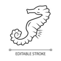 Seahorse linear icon. Exotic marine fish. Aquatic creature with horse shape body. Swimming underwater organism. Thin line illustration. Contour symbol. Vector isolated outline drawing. Editable stroke