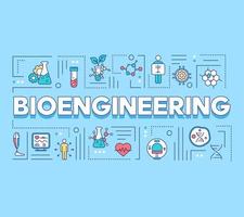 Banner de conceptos de palabra de bioingeniería. biotecnología. biología molecular, ingeniería biomédica. presentación, sitio web. idea de tipografía de letras aisladas con iconos lineales. ilustración de contorno vectorial vector