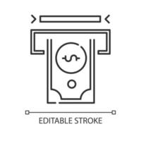 Financial services industry linear icon. Banking. Cash withdrawal. Money management. Administration of funds. Thin line illustration. Contour symbol. Vector isolated outline drawing. Editable stroke