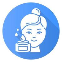 Beauty water blue flat design long shadow glyph icon. Skin care procedure. Facial treatment. Liquid face product for moisturizing effect. Beauty routine step. Vector silhouette illustration