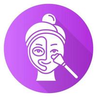 Applying thermal mask purple flat design long shadow glyph icon. Skin care procedure. Facial beauty treatment to open up pores. Face product for cleansing effect. Vector silhouette illustration