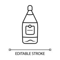Glass bottle of wine linear icon. Luxury alcoholic drink, beverage. Red wine in bar. Drinking preference. Thin line illustration. Contour symbol. Vector isolated outline drawing. Editable stroke