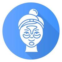 Applying hydrogel patches blue flat design long shadow glyph icon. Skin care procedure. Blackheads removal. Gel mask Facial beauty treatment. Face product. Vector silhouette illustration