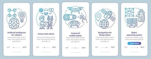 Robotics courses onboarding mobile app page screen vector template. Learning robot control. Walkthrough website steps with linear illustrations. UX, UI, GUI smartphone interface concept