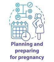 Planning and preparing for pregnancy blue concept icon. Future mother idea thin line illustration. Calendar method, ovulation, maternity. Planned parentship. Vector isolated outline drawing