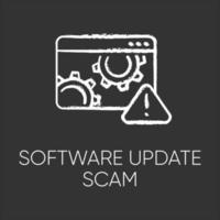 Software update scam chalk icon. Fake system, program upgrade. Malware. Deceptive pop-up ad. Financial fraud. Malicious practice. Fraudulent scheme. Isolated vector chalkboard illustration