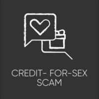 Credit-for-sex scam chalk icon. Sexual favours. Dating, hookup fraud. Internet, web love scam. Cyber extortion. Malicious practice. Fraudulent scheme. Isolated vector chalkboard illustration