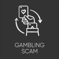 Gambling scam chalk icon. Money betting, risk taking. Cheating in casino. Hand holding card. Online fraud. Cybercrime. Malicious practice. Fraudulent scheme. Isolated vector chalkboard illustration