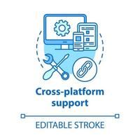 Cross-platform support concept icon. Software development idea thin line illustration. Mobile device programming. Responsive application management. Vector isolated outline drawing. Editable stroke