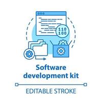 Software development kit concept icon. Tools for coding idea thin line illustration. Mobile device programming. Application management. Vector isolated outline drawing. Editable stroke
