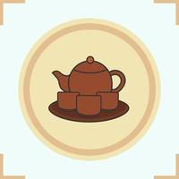 conjunto de iconos de colores de juego de té. tetera, tazas y plato. vector ilustración aislada