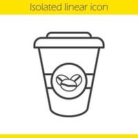 Takeaway coffee cup linear icon. Thin line illustration. Coffee to go contour symbol. Vector isolated outline drawing
