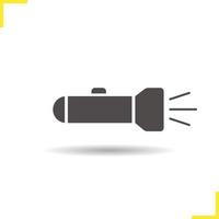 Flashlight icon. Drop shadow silhouette symbol. Light. Portable torch vector isolated illustration