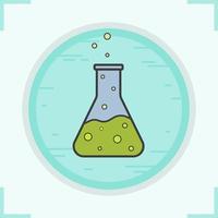 Flask color icon. Medical lab beaker. Chemical reaction vector isolated illustration