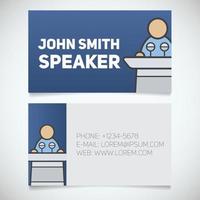 Business card print template with speaker logo. Orator. Stationery design concept. Vector illustration