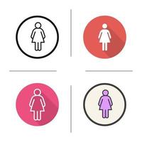 Ladies toilet icon sign. Flat design, linear and color styles. Women's restroom sign. Isolated vector illustrations