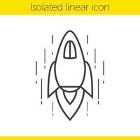 Spaceship linear icon. Rocket thin line illustration. Goal achievement contour symbol. Vector isolated outline drawing