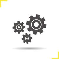 Cogwheels icon. Drop shadow gears silhouette symbol. Cogs. Negative space. Vector isolated illustration