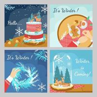 conjunto de publicaciones de redes sociales con gradiente de festividad de la temporada de invierno vector