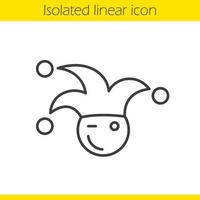 Jester linear icon. Winking clown thin line illustration. April fools day buffoon. Contour symbol. Vector isolated outline drawing