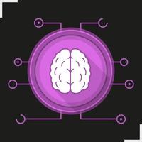 Icono de larga sombra de diseño plano de redes neuronales. neurología. cerebro humano. símbolo de silueta de vector de inteligencia artificial