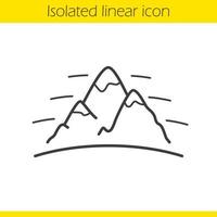 Mountains linear icon. International Day Of Mountaineering emblem. Thin line illustration. Alpinism and hiking contour symbol. Vector isolated outline drawing