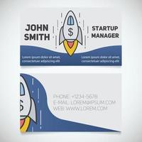 Business card print template. Startup manager. Spaceship. Goal achievement logo. Stationery design concept. Vector illustration