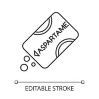 Aspartame linear icon. Low calorie additive. Artificial sweetener. Sugar substitude. Organic chemistry product. Thin line illustration. Contour symbol. Vector isolated outline drawing. Editable stroke