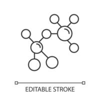 Atom modeling inear icon. Crystal structure. Molecular ball and stick model. Organic chemistry. Thin line illustration. Contour symbol. Vector isolated outline drawing. Editable stroke