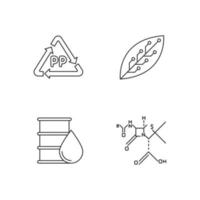Science and nature linear icons set. Biotechnologies products. Recycling materials. Organic chemistry. Thin line contour symbols. Isolated vector outline illustrations. Editable stroke