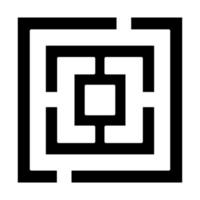 Maze puzzle glyph icon. Labyrinth. Route, pathway finding. Mental exercise, challenge. Ingenuity, intelligence test. Brain teaser. Silhouette symbol. Negative space. Vector isolated illustration