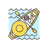 Floating market color icon. Selling goods and local food from boat. Type of trade in Thailand, Indonesia and Vietnam. Water transport as tourist attraction. Isolated vector illustration