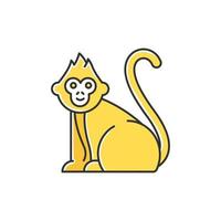 Baby monkey color icon. Tropical country animal, mammal. Exploring Indonesian islands wildlife. Cute primate sitting. Visiting exotic Balinese forest fauna. Isolated vector illustration