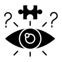 Riddle solving process glyph icon. Mental exercise. Jigsaw puzzle. Mystery, question. Ingenuity, knowledge test. Brain teaser. Silhouette symbol. Negative space. Vector isolated illustration