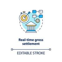 Real time gross settlement concept icon. Funds transfer procedure idea thin line illustration. RTGS. Payment settling. Banking system. Vector isolated outline drawing. Editable stroke