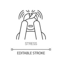 Stress linear icon. Anxiety and panic attack. Migraine and headache. Psychological issue. Mental disorder. Thin line illustration. Contour symbol. Vector isolated outline drawing. Editable stroke