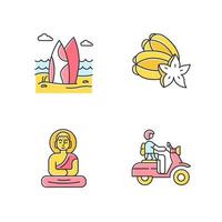 Indonesia color icons set. Tropical country seaside. Vacation in Indonesian islands. Exploring exotic traditions, culture. Unique fruits. Bali sightseeing and culture. Isolated vector illustrations