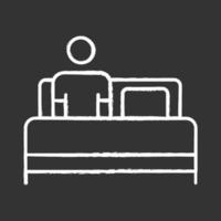 Bed rest chalk icon. Man relaxing under blanket. Common cold aid. Flu infection help. Influenza cure. Healthcare. Leisure and comfort. Person unwell in bedroom. Isolated vector chalkboard illustration