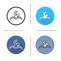 Swimmer icon. Flat design, linear and color styles. Swimming man isolated vector illustrations