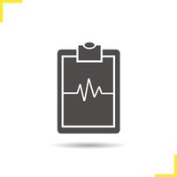 Cardiogram clipboard icon. Drop shadow ekg silhouette symbol. Heartbeat line. Negative space. Vector isolated illustration
