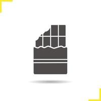 Bitten chocolate bar icon. Drop shadow silhouette symbol. Negative space. Vector isolated illustration