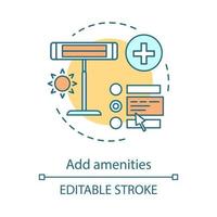 Add amenities concept icon. Room features, services. Booking options. Infrared heater buying. Electronics store idea thin line illustration. Vector isolated outline drawing. Editable stroke