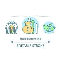 Triple bottom line concept icon. Corporate business accountability idea thin line illustration. Social, environmental, crowdfunding, fundraising. Vector isolated outline drawing. Editable stroke