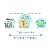 Triple bottom line concept icon. Corporate business accountability idea thin line illustration. Social, environmental, crowdfunding, fundraising. Vector isolated outline drawing. Editable stroke