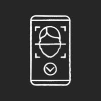 Face scan approved chalk icon. Face scan protection mobile app. Facial recognition. Access granted. Isolated vector chalkboard illustration