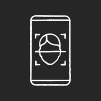 Face lock smartphone app chalk icon. Face scan protection mobile application. Facial recognition software. Isolated vector chalkboard illustration