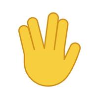 Vulcan salute emoji color icon. Live long and prosper hand gesture. Raised hand with part between middle and ring fingers. Isolated vector illustration