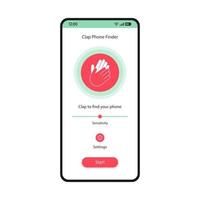 aplaudir plantilla de vector de interfaz de buscador de teléfono. diseño de página de aplicación de utilidad móvil en blanco. ubicación del teléfono inteligente que busca la pantalla de la aplicación plana ui. escala de sensibilidad, ajustes, botón de inicio en pantalla