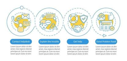 Customer service vector infographic template. Customer support. Client manager. Infocenter. Data visualization with four steps and options. Process timeline chart. Workflow layout with icons