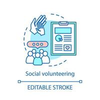 Social volunteering concept icon. Civil altruistic activity. Corporate philanthropy idea thin line illustration. Vector isolated outline drawing. Editable stroke